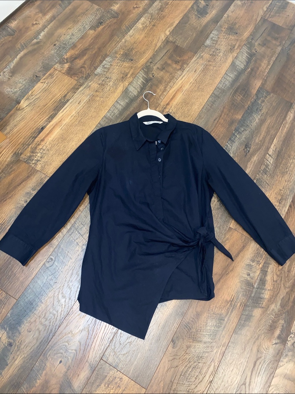 Zara Women’s Black Wrap-Front Shirt - Classic Collared Top